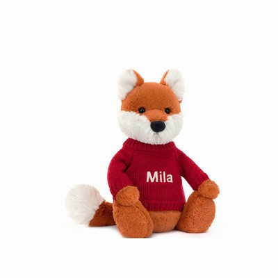 Jellycat Bashful Fox Cub with Red Jumper Australia | 197426CWA